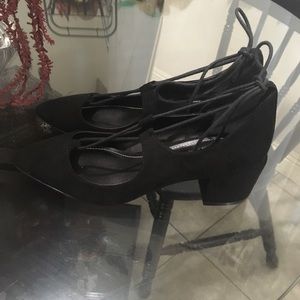 Black Pointed Short Block Heels